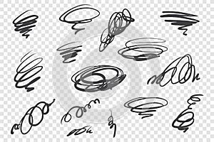 Black curly scribble vector illustrations set