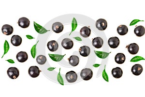 Black currant isolated on white background with copy space for your text. Top view. Flat lay pattern