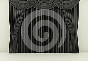 Black curtain or drapes background. 3d render