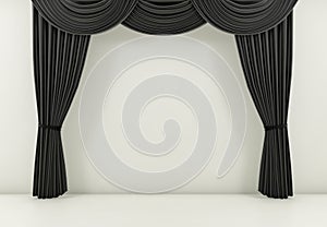 Black curtain or drapes background. 3d render