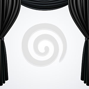 Black curtains drapes isolated on white background