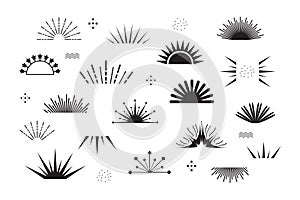 Black cute abstract isolated different shapes half circle sunbeam burst icons set design element on white