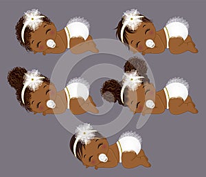 Black Cute Baby Girls in White Ruffled Diapers