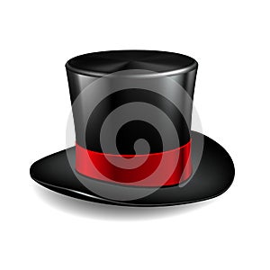 Black cylinder hat with red ribbon