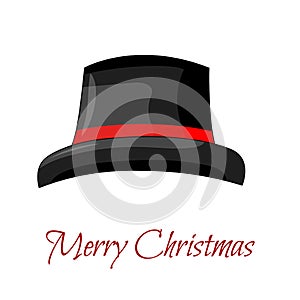 Black cylinder hat with red ribbon. Magic hat isolated on white background. Vector illustration
