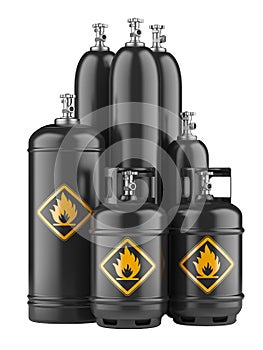 Black cylinders with compressed gas photo