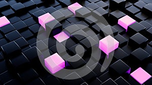 Black 3D Abstract cubes with pink glowing cubes background Illustration