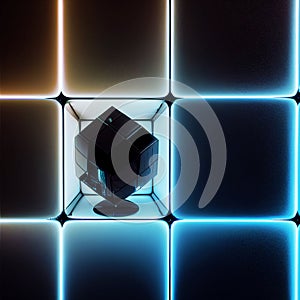 Black 3d render futuristic cube photo