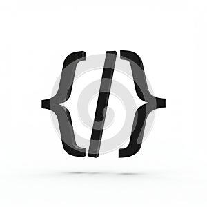 Black 3D symbols featuring a forward slash flanked by two curly braces. The objects