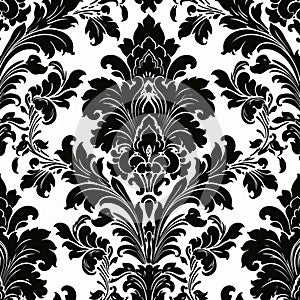 Black Damask Vector Art: Detailed Foliage Patterns On White Background