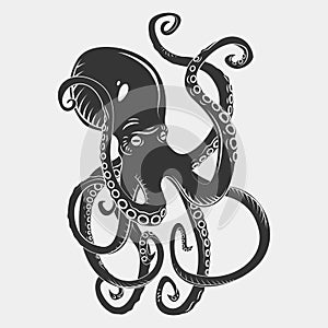 Black danger cartoon octopus characters with