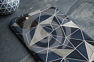 Black dark navy blue silver geometric background
