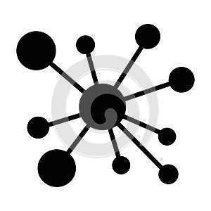 Black Data Network Node Icon. Centralized Connection Graphic.