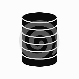 Black Database Icon Vector Illustration for Data Storage, Server, and Digital Information Technology