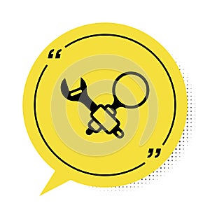 Black Debugging icon isolated on white background. Debugging tool. Magnifying glass on bug programming. Testing and