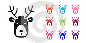 Black Deer head with antlers icon isolated on white background. Set icons colorful. Vector