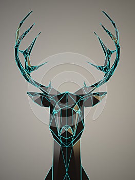 Black Deer head with a blue eges on gray background