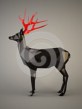 Black Deer with red antlers on gray background