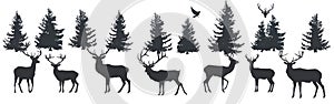 Black Deer Silhouettes for Wildlife Logos: Vector Illustration Set for Adventurous Symbolism