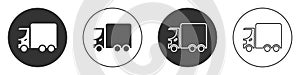 Black Delivery cargo truck vehicle icon isolated on white background. Circle button. Vector