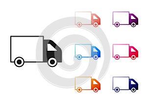 Black Delivery cargo truck vehicle icon isolated on white background. Set icons colorful. Vector