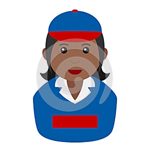 Black Delivery Girl Avatar Flat Icon on White