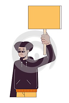 Black demonstrator with banner flat line color vector character photo