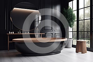 bathroom elegance luxury design furniture black home bathtub interior modern wood. Generative AI.