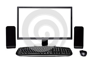 Black desktop computer set.