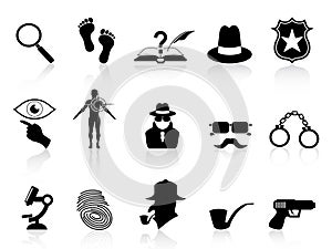 Black detective icons set