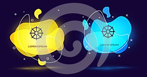 Black Dharma wheel icon isolated on black background. Buddhism religion sign. Dharmachakra symbol. Abstract banner with