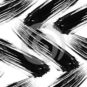 Black diagonal brush strokes  on white background seamless pattern