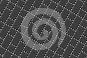 Black diagonal rectangles and squares tile. Ceramic or stone brick wall background. Kitchen backsplash, bathroom or