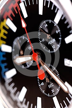 Black dial of chrono watch