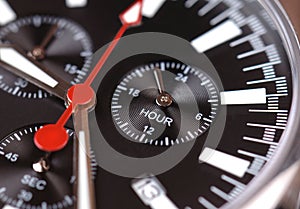 Black dial of chrono watch