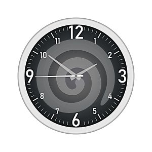 Black dial wall clock isolated on white background  vector mock-up