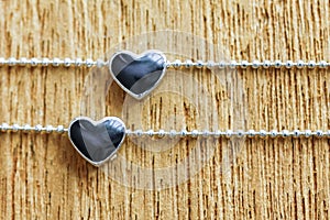 Black diamond heart shape locket pendant with necklace