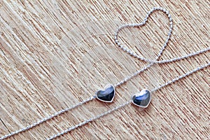 Black diamond heart shape locket pendant with necklace