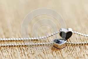 Black diamond heart shape locket pendant with necklace