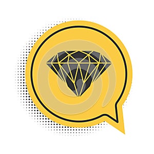 Black Diamond icon isolated on white background. Jewelry symbol. Gem stone. Yellow speech bubble symbol. Vector