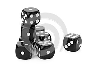 Black dice on a white background creative photo.