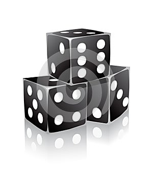 Black dice with white dots in stack