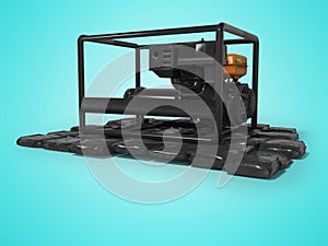 Black diesel generator on the stones 3d render on blue background with shadow