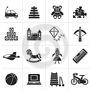 Black different kind of toys icons