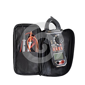 Black Digital clamp meter on white