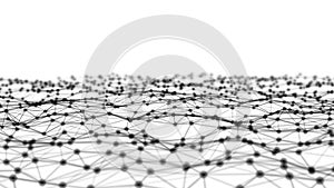 Black digital computer data and network connection triangle lines and spheres in futuristic technology concept on white background