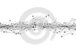 Black digital data and network connection triangle lines and spheres in futuristic technology concept on white background, 3d