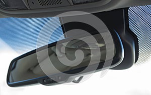 Black digital rear view mirror in the car