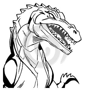 Black dinosaur on a white background. Animals line art.