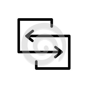 black direction arrows for transfer, sync, migration data. traffic bridge or exchange concept. Simple linear logo icon